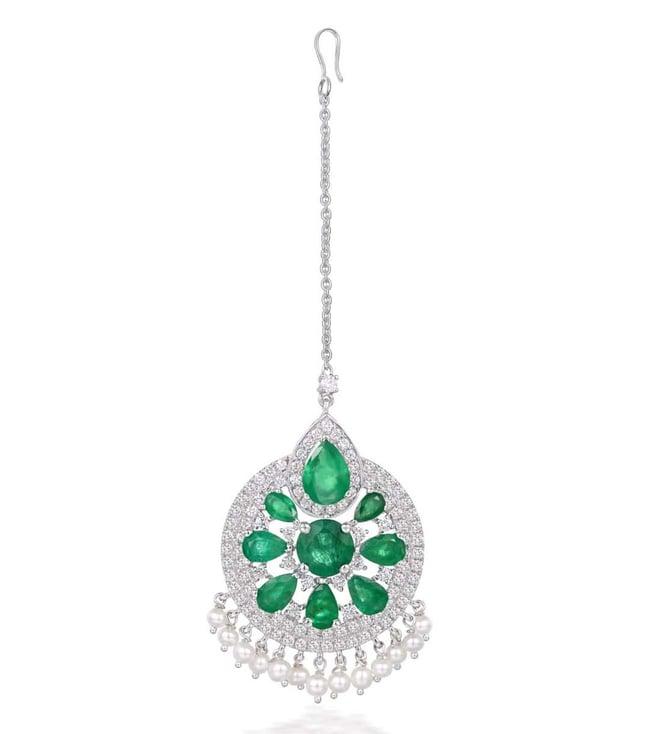 kaj fine jewellery emerald leela maangtikka in 18kt white gold