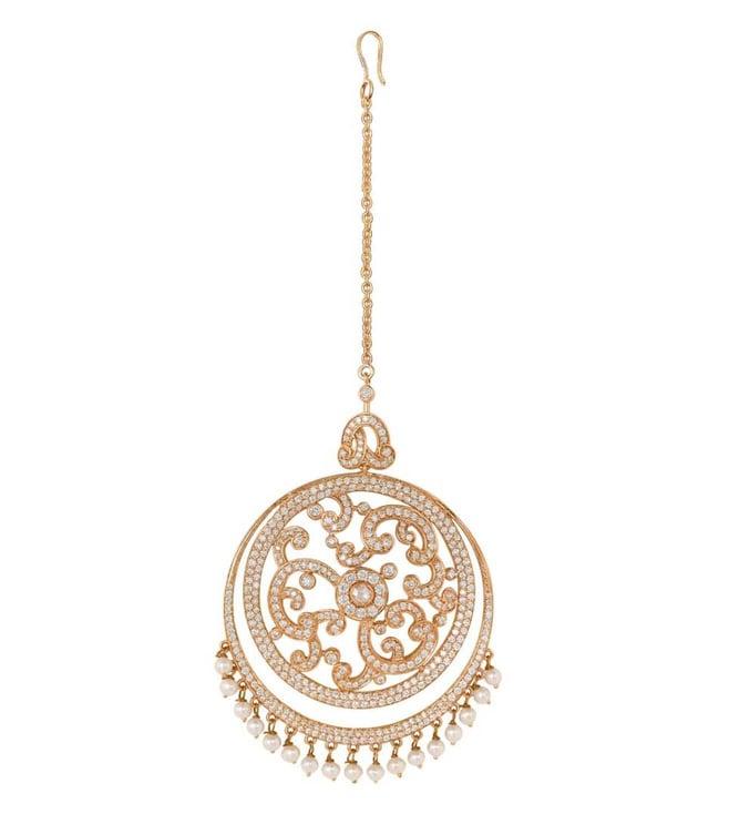 kaj fine jewellery lace diamond maangtikka in 18kt yellow gold