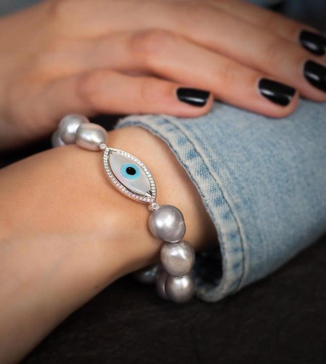 kaj fine jewellery medium marquise evil eye diamond pearl bracelet in 14kt white gold