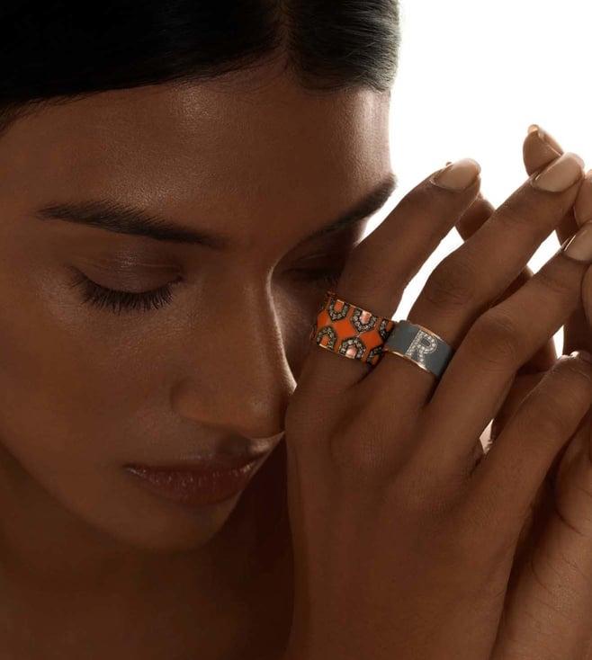 kaj fine jewellery orange enamel and coffee diamond ring