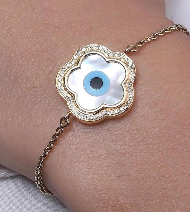 kaj fine jewellery small flower evil eye chain diamond bracelet in 14kt yellow gold