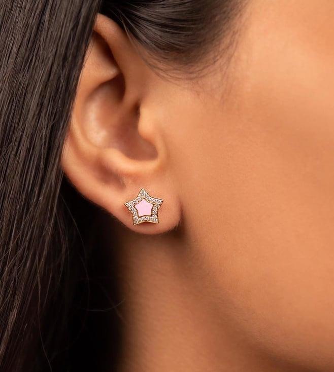 kaj fine jewellery star enamel diamond studs in 14kt rose gold