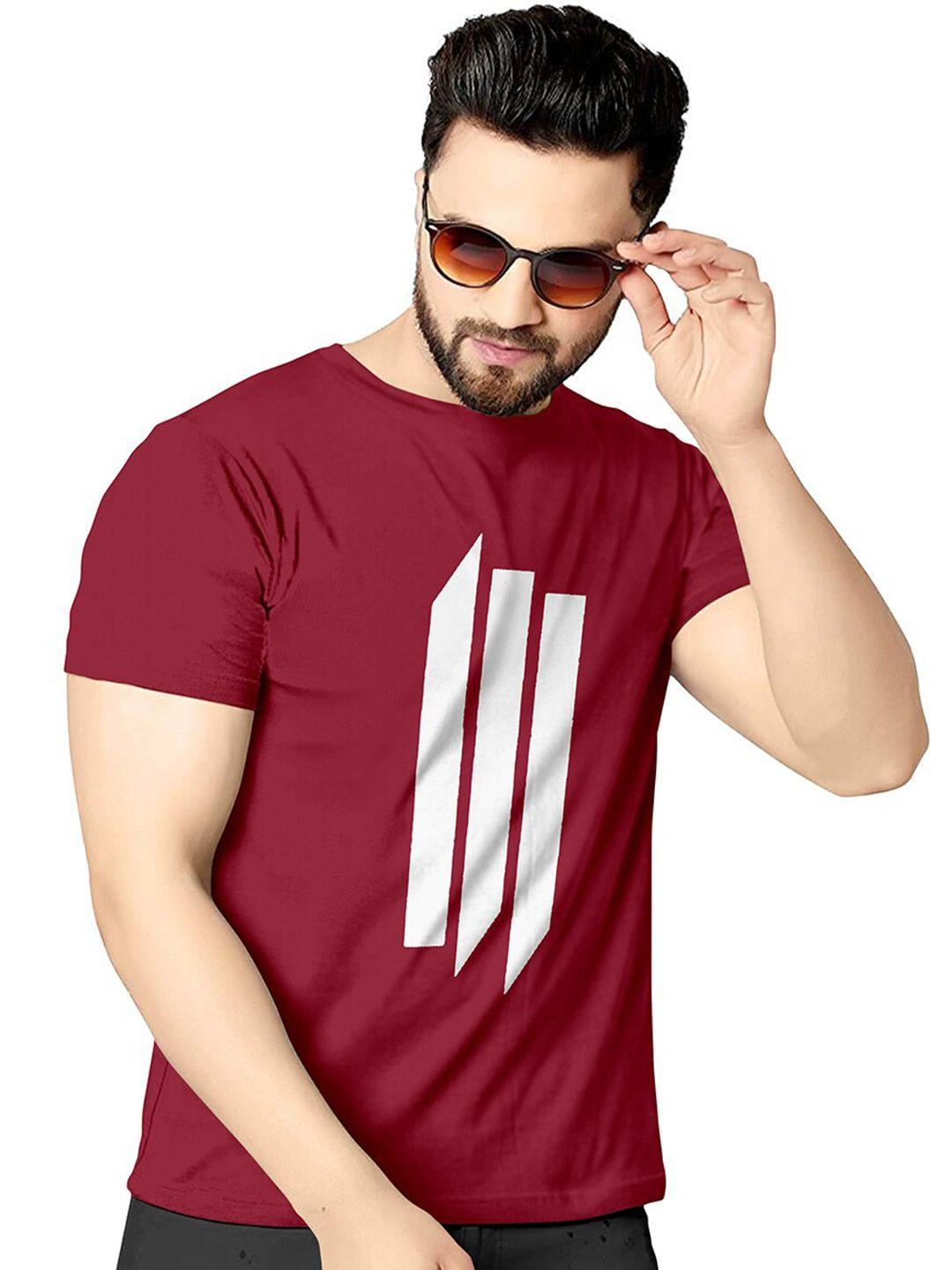 kajaru men maroon & white printed t-shirt