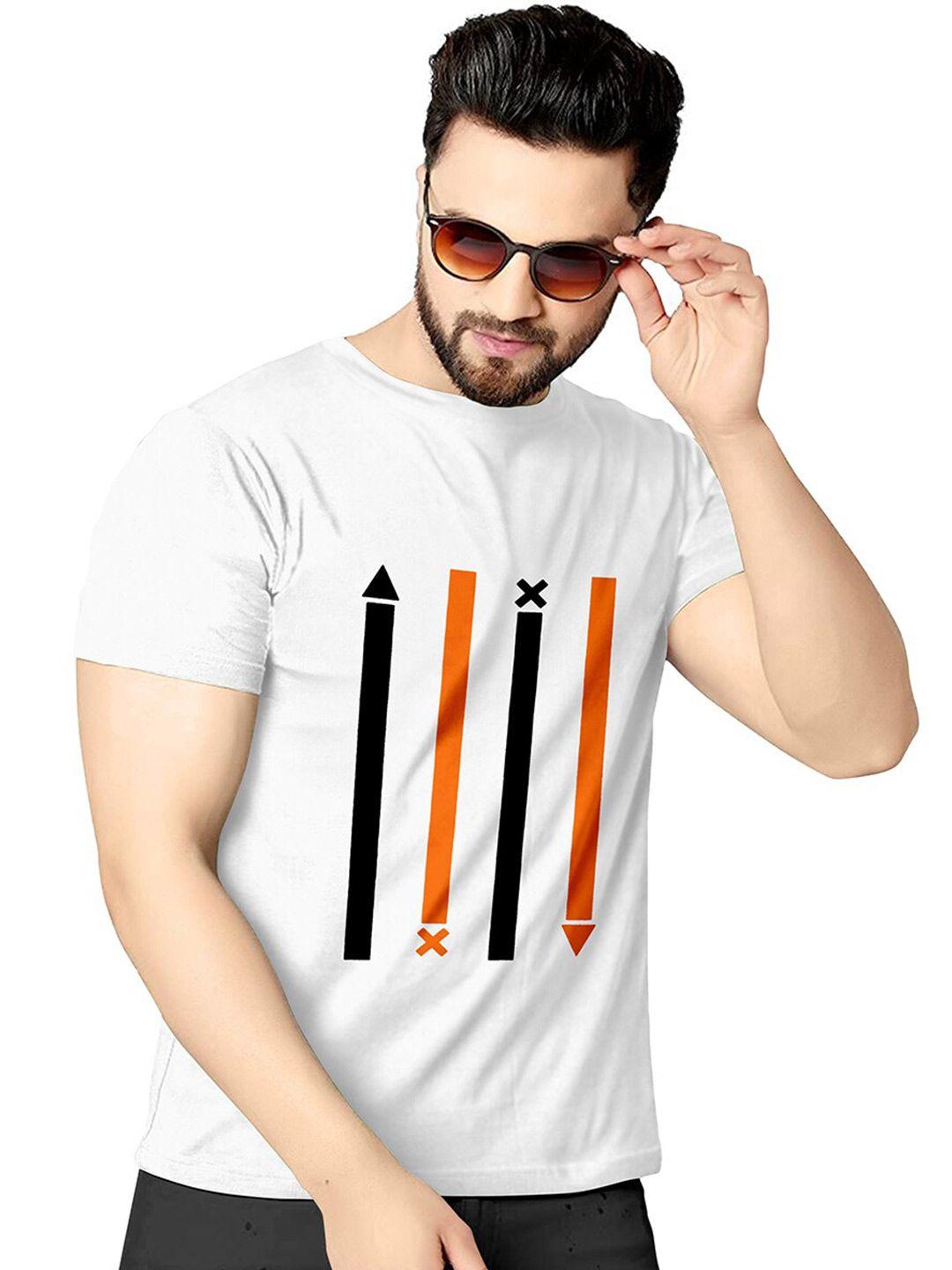 kajaru men white & orange printed t-shirt