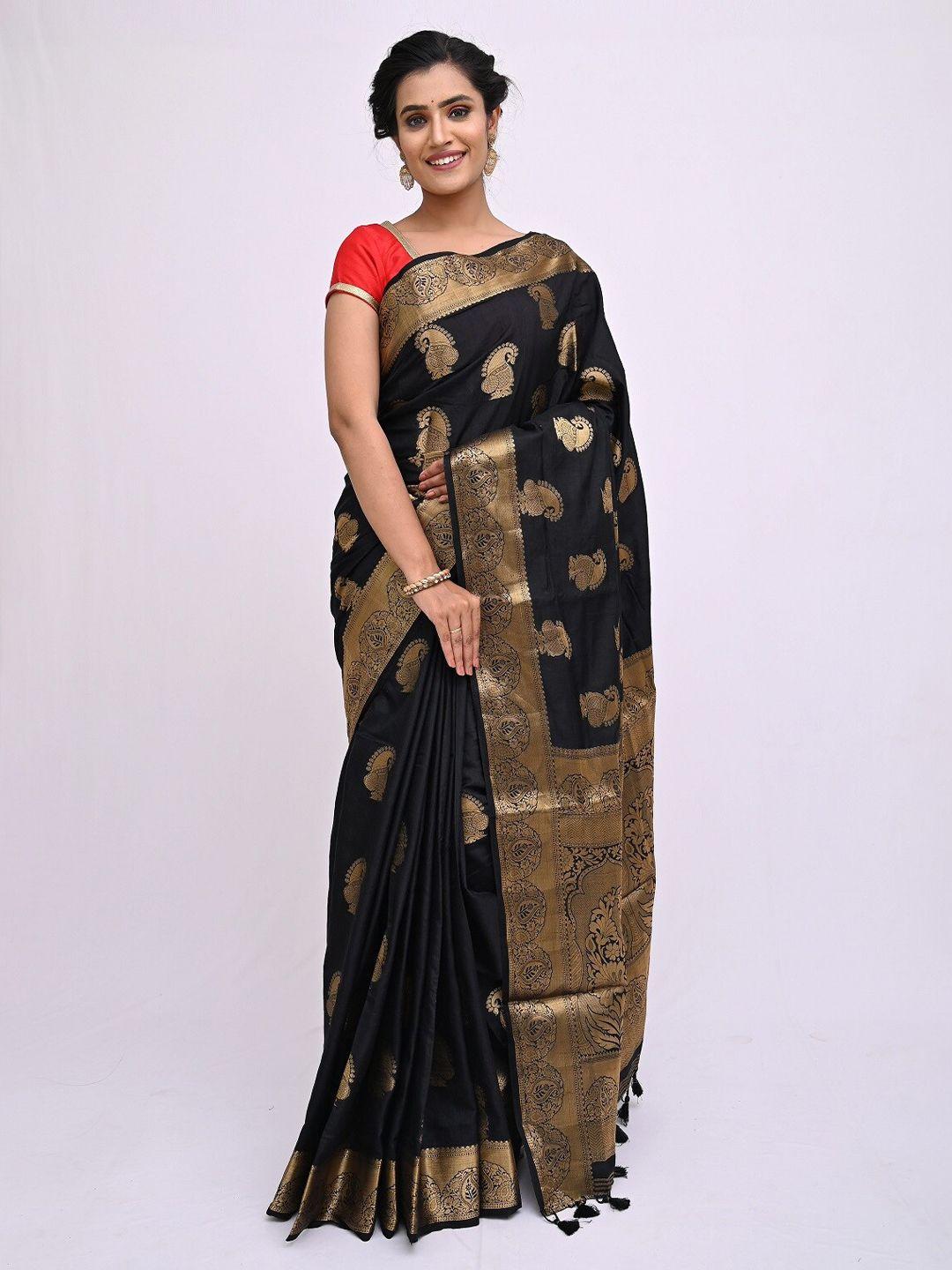 kajree black & gold-toned woven design zari silk blend saree