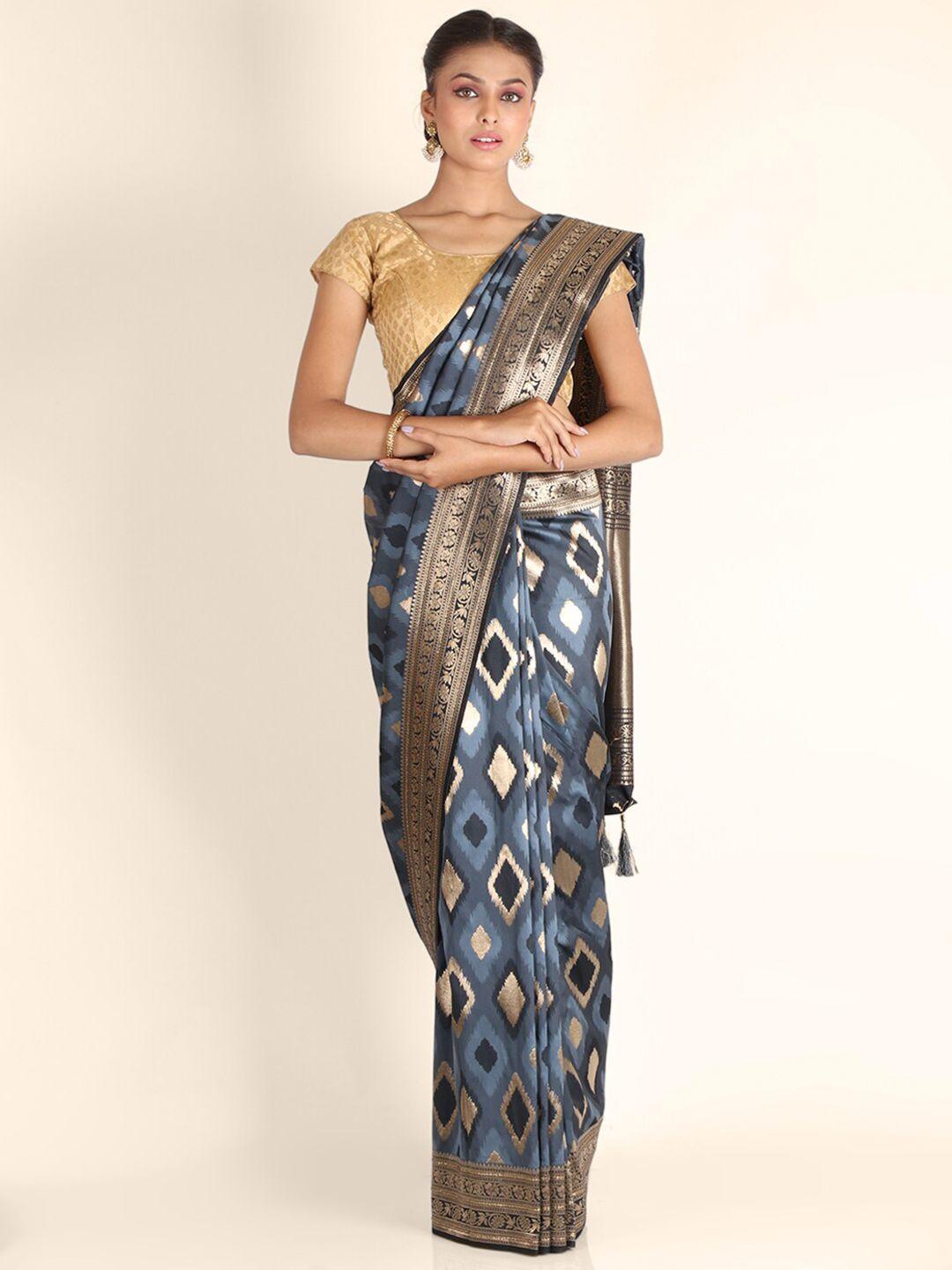 kajree grey & gold-toned woven design zari pure silk saree