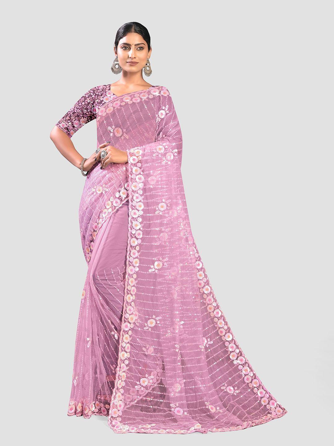 kajree floral embellished sequinned net jamdani saree