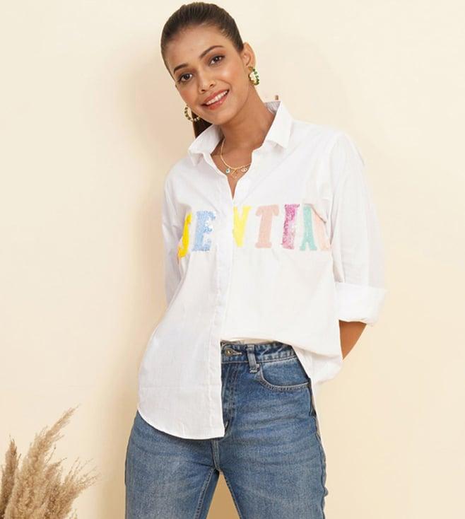 kala loom multicoloured essential embroidered cotton poplin white shirt