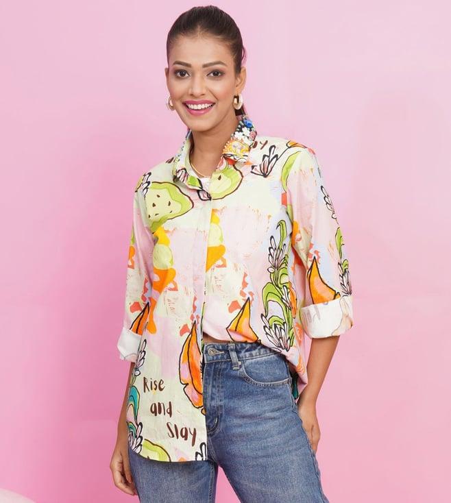 kala loom multicoloured tropical embroidered collar poplin shirt