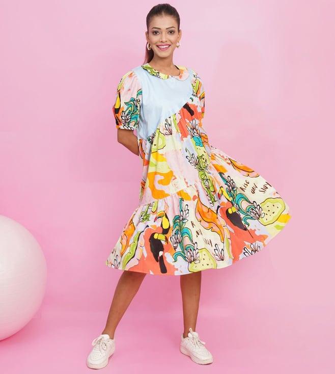 kala loom multicoloured tropical peter pan collar dress