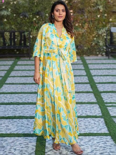 kala loom yellow calm satin long dress