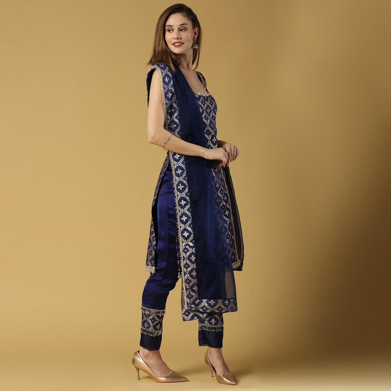 kala-sleeveless kurta set-deep blue