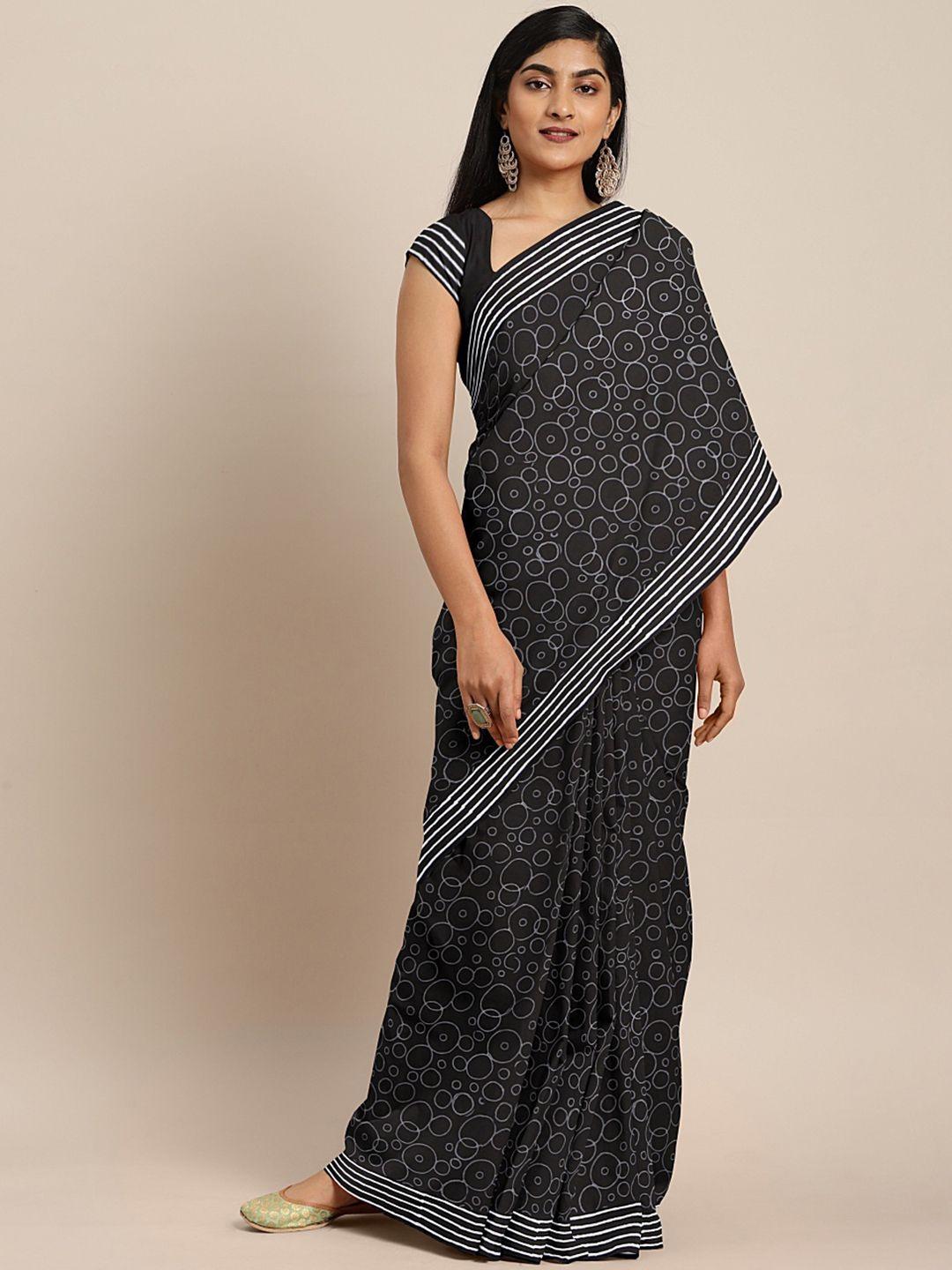kalakari india black & charcoal grey pure cotton hand block printed dabu sustainable saree