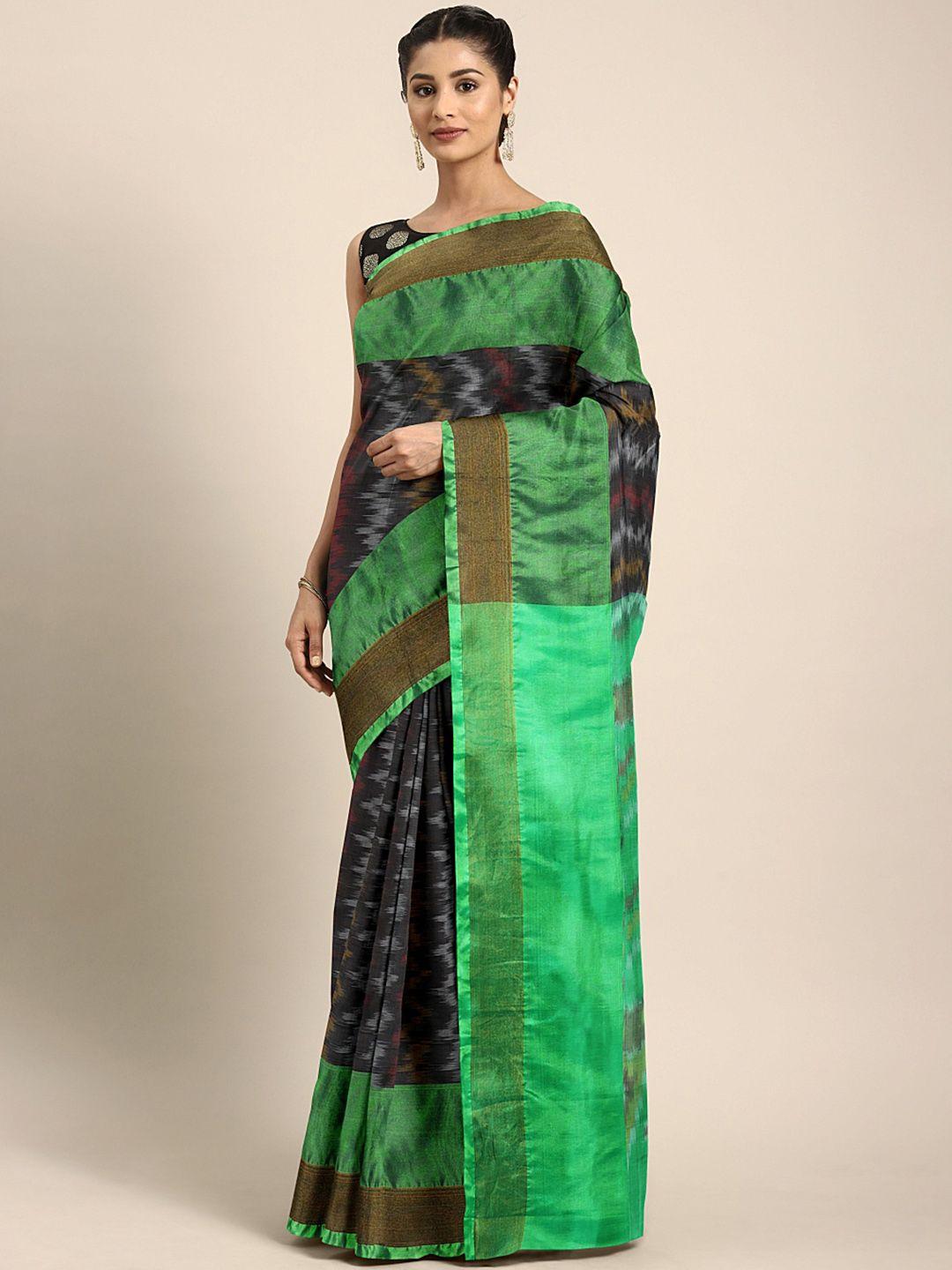 kalakari india black & green striped tissue uppada saree