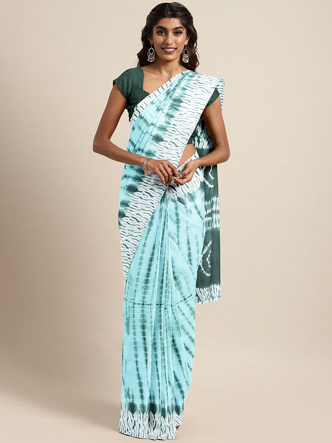 kalakari india blue & green dyed handloom bagru sustainable saree