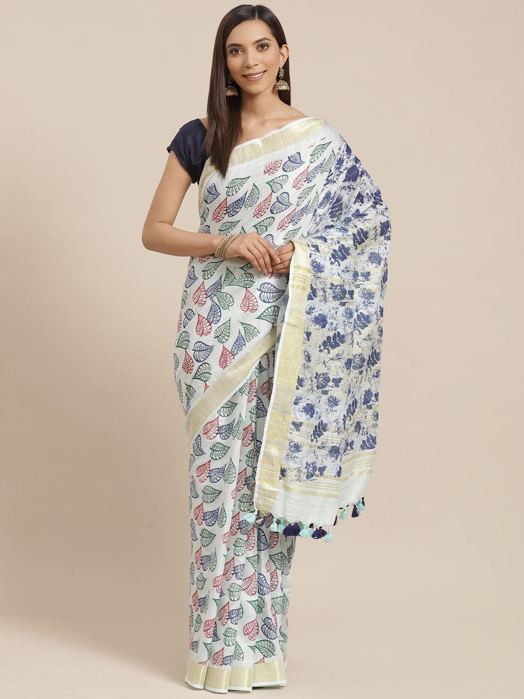 kalakari india blue & green handwoven handloom printed bhagalpuri sustainable saree