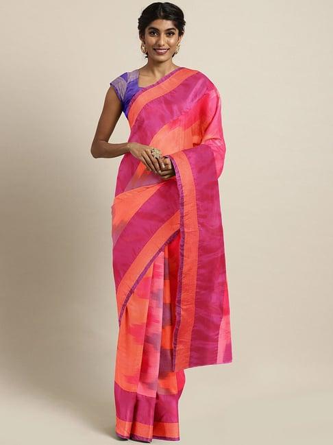 kalakari india coral & pink silk ikkat print saree with unstitched blouse