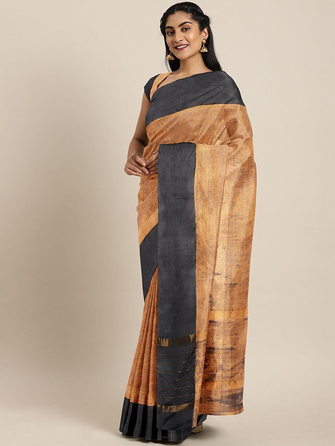 kalakari india golden & charcoal grey solid pure silk uppada saree