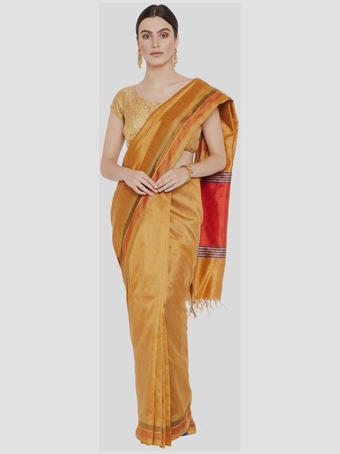 kalakari india golden saree with unstitched blouse