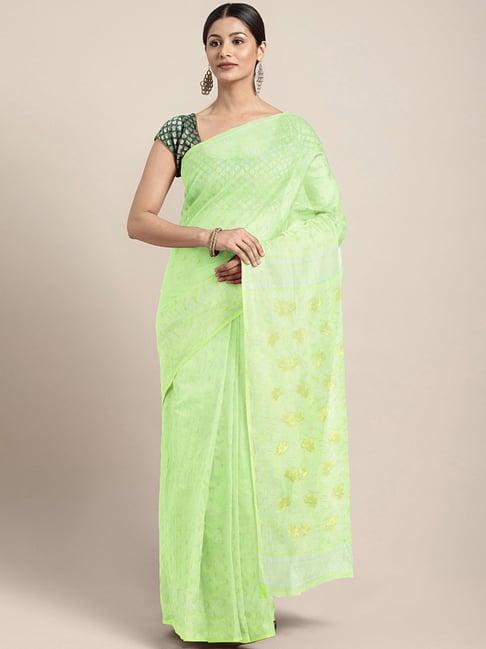 kalakari india green cotton silk woven saree with unstitched blouse