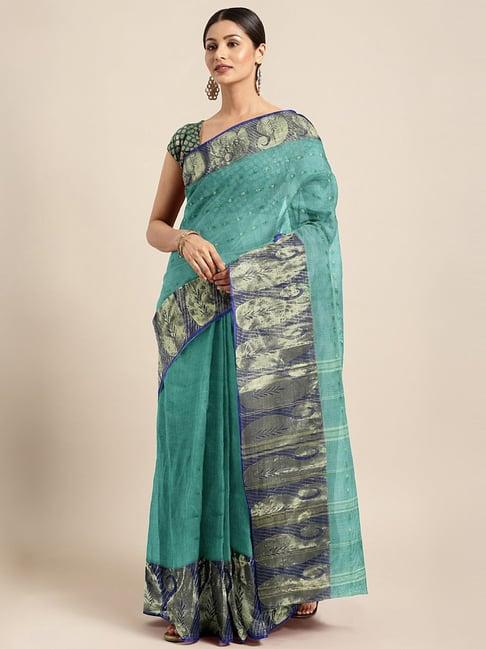 kalakari india green cotton woven saree with unstitched blouse