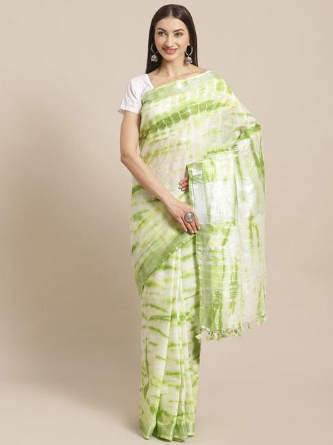 kalakari india green linen tie & dye saree with unstitched blouse