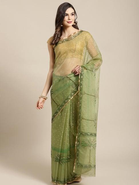 kalakari india green polka dots saree with unstitched blouse