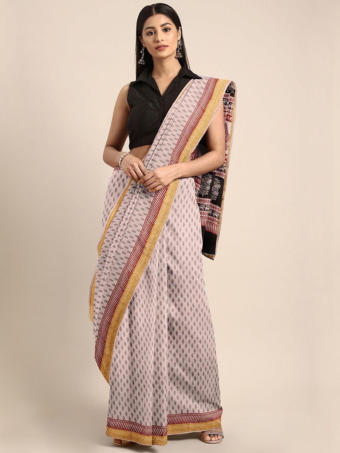 kalakari india off-white & black handblock print maheshwari sustainable saree