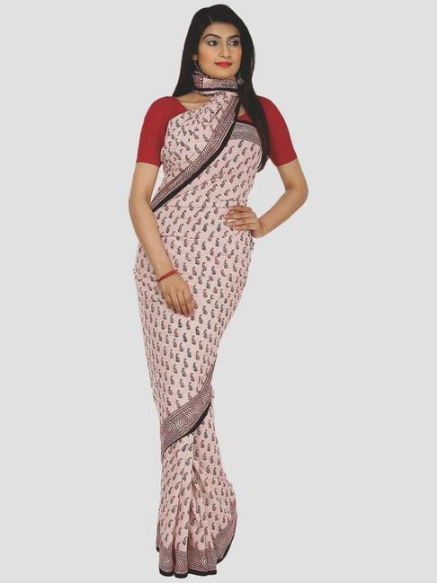 kalakari india off-white cotton printed saree with unstitched blouse