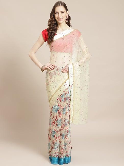 kalakari india off-white printed saree with unstitched blouse