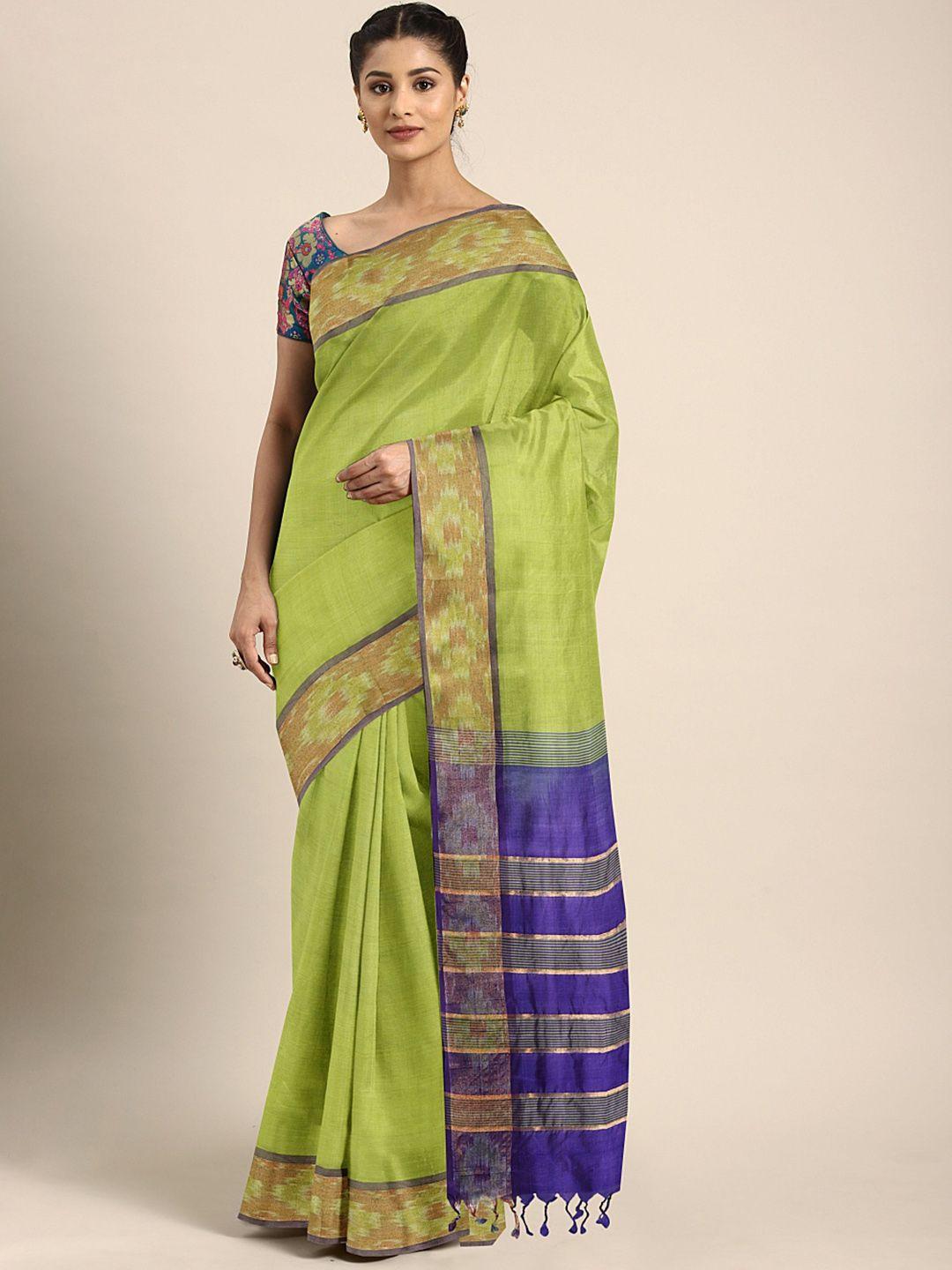 kalakari india olive green solid pure silk uppada saree