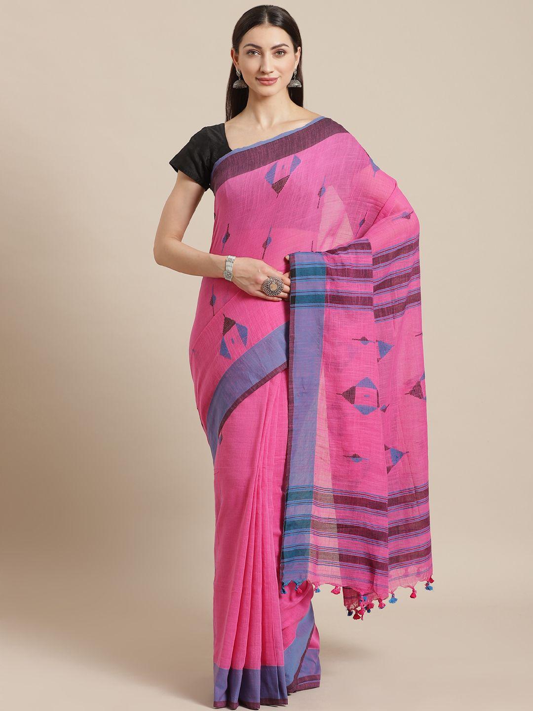 kalakari india pink & blue pure cotton handloom  woven design sustainable saree