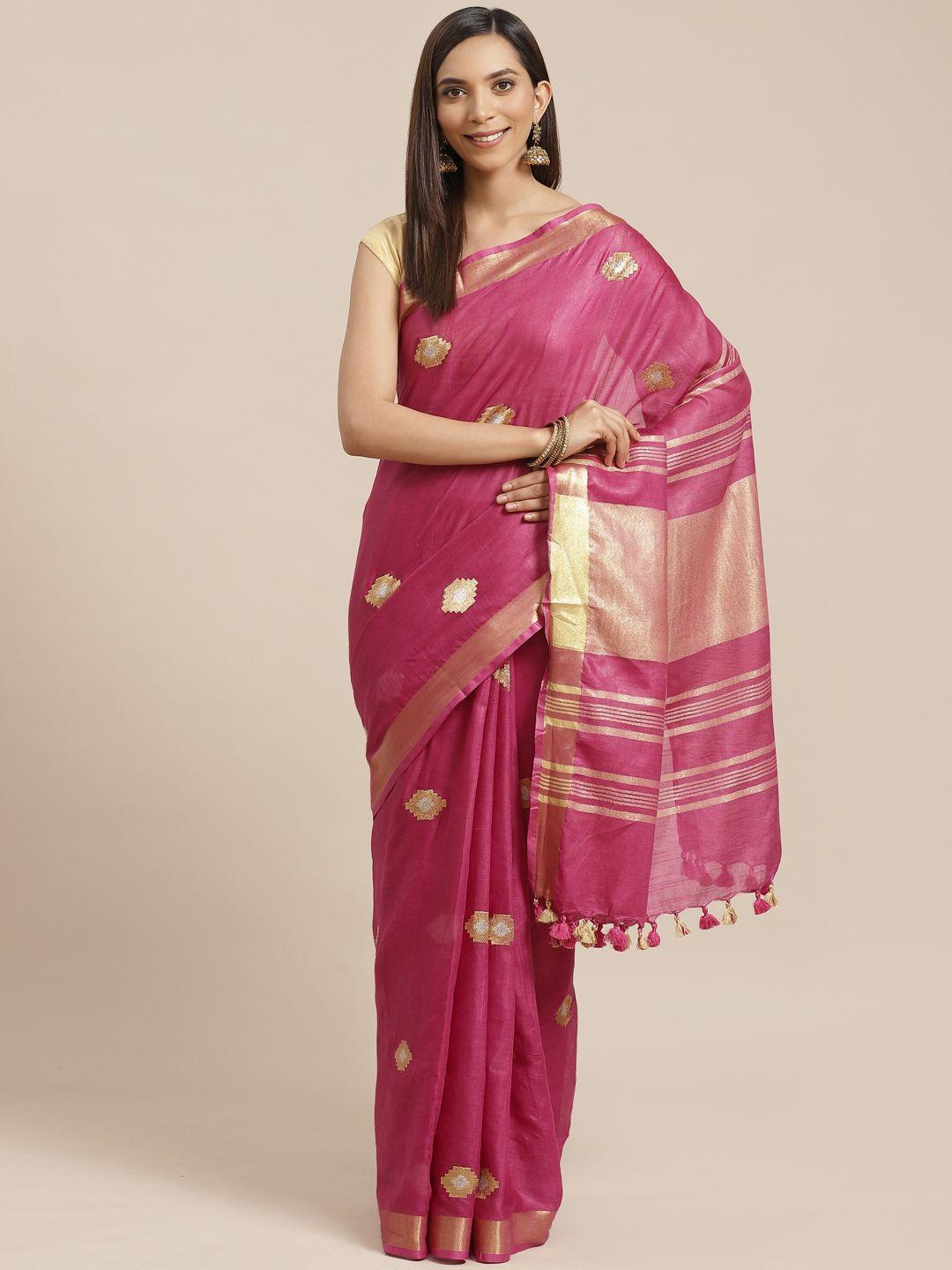 kalakari india pink & golden handloom woven design bhagalpuri sustainable saree