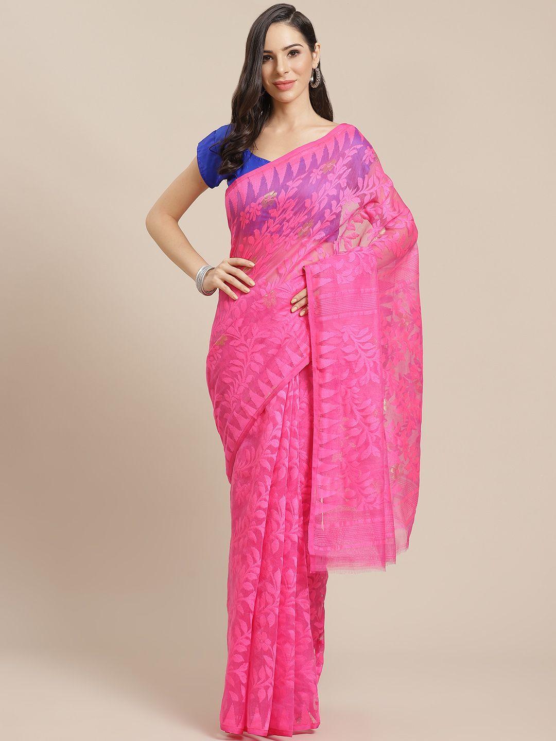 kalakari india pink & golden woven design jamdani handloom saree