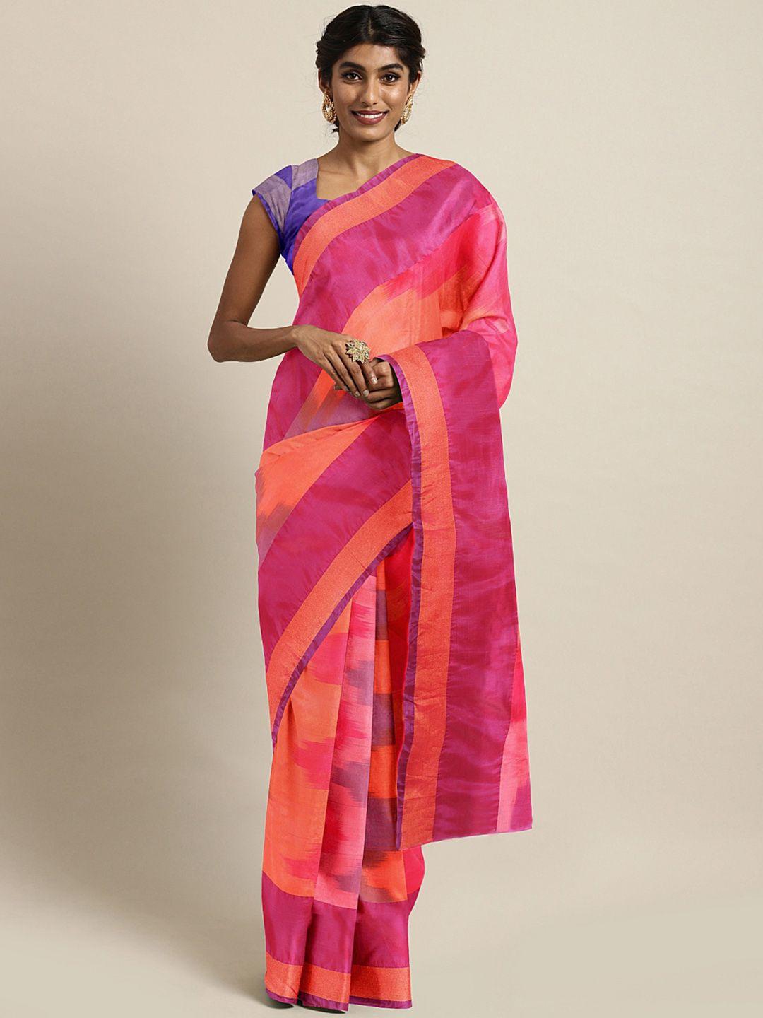 kalakari india pink & orange pure silk woven design uppada saree