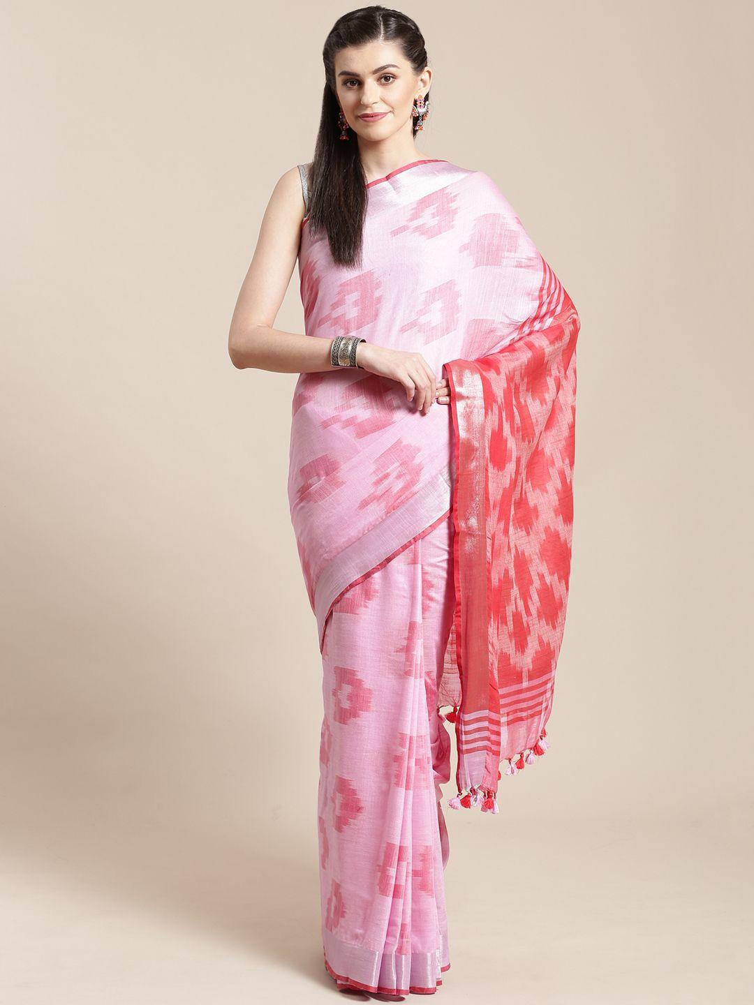 kalakari india pink & red woven design handloom sustainable saree