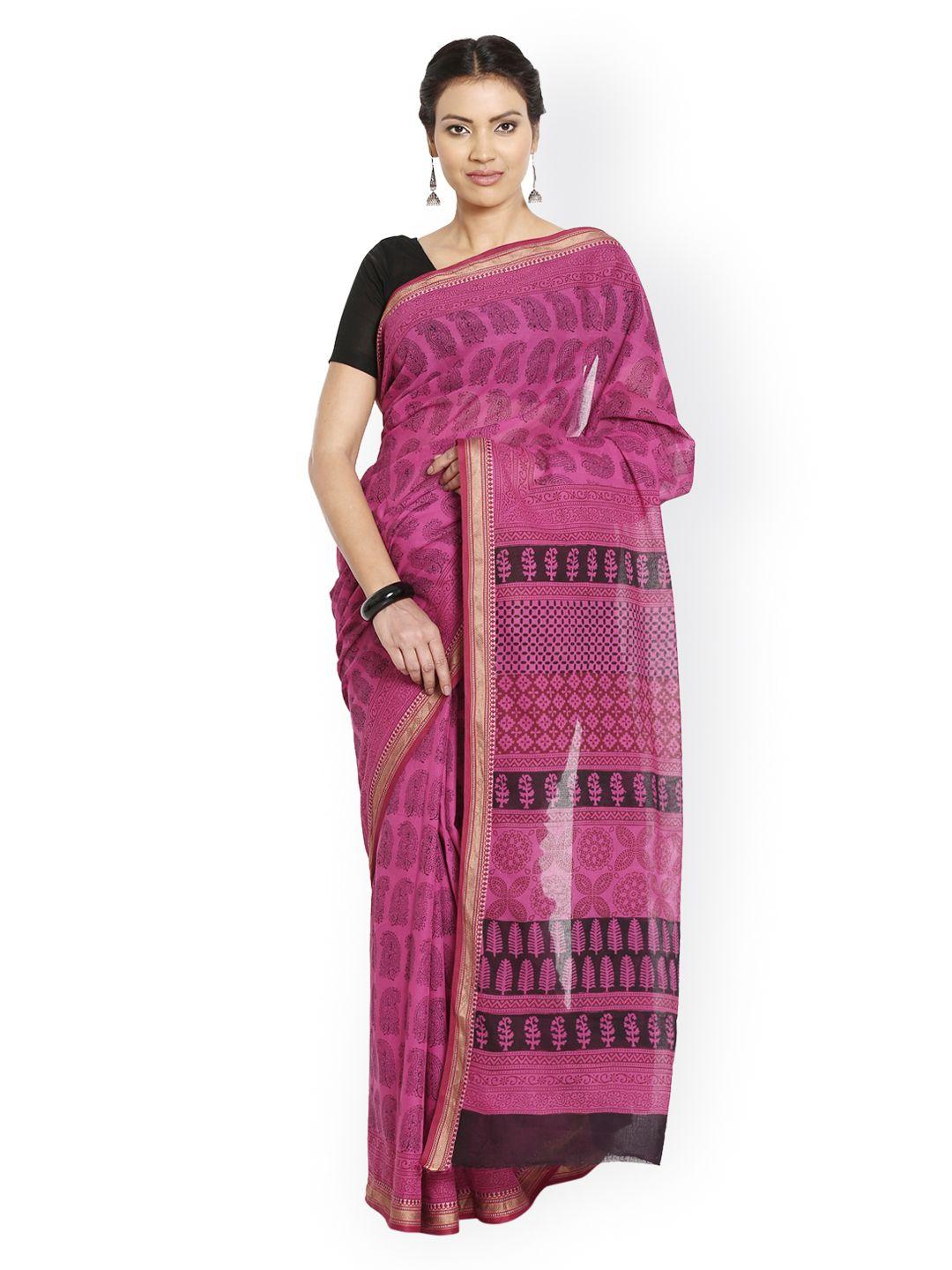 kalakari india pink bagh handblock print handcrafted cotton sustainable saree