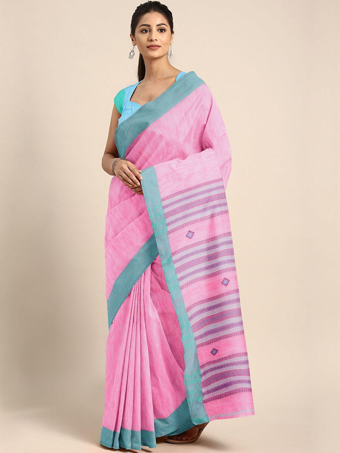 kalakari india pink pure cotton jamdani saree