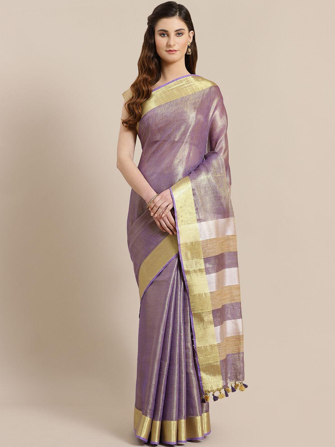 kalakari india purple & golden dual tone solid handwoven sustainable saree