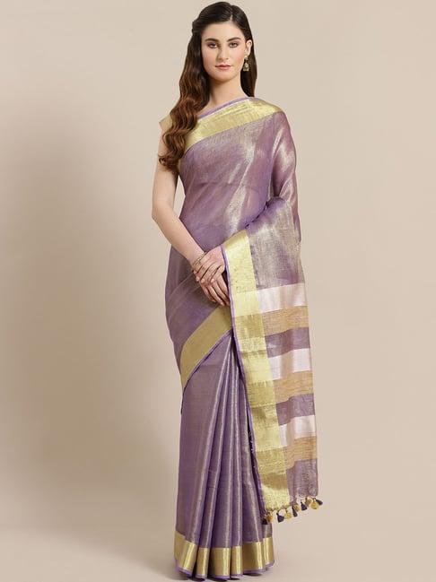 kalakari india purple & golden saree with unstitched blouse