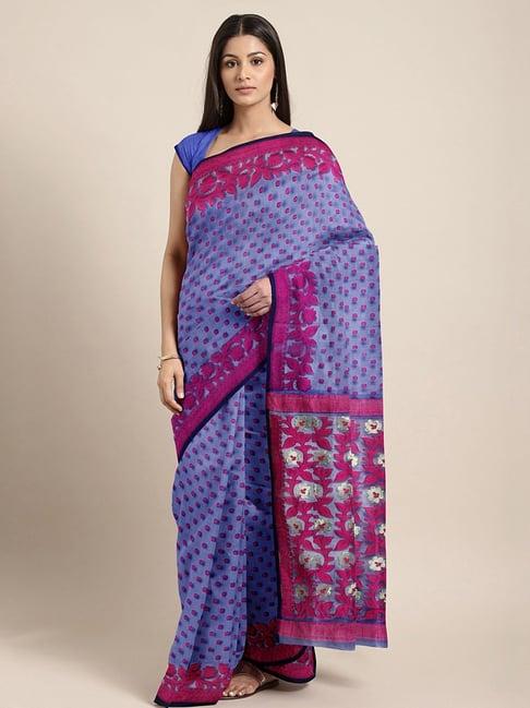 kalakari india purple & pink cotton silk woven saree with unstitched blouse