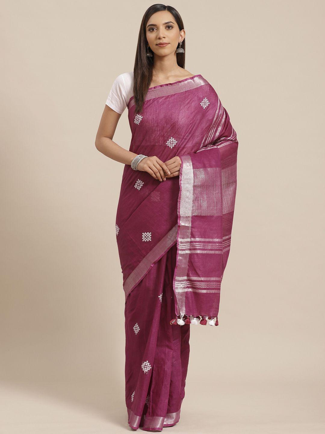 kalakari india purple & white handloom embroidered bhagalpuri sustainable saree