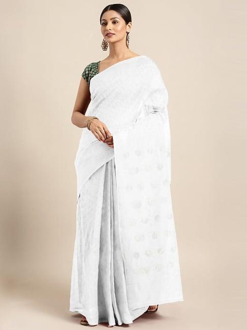 kalakari india white cotton silk woven saree with unstitched blouse