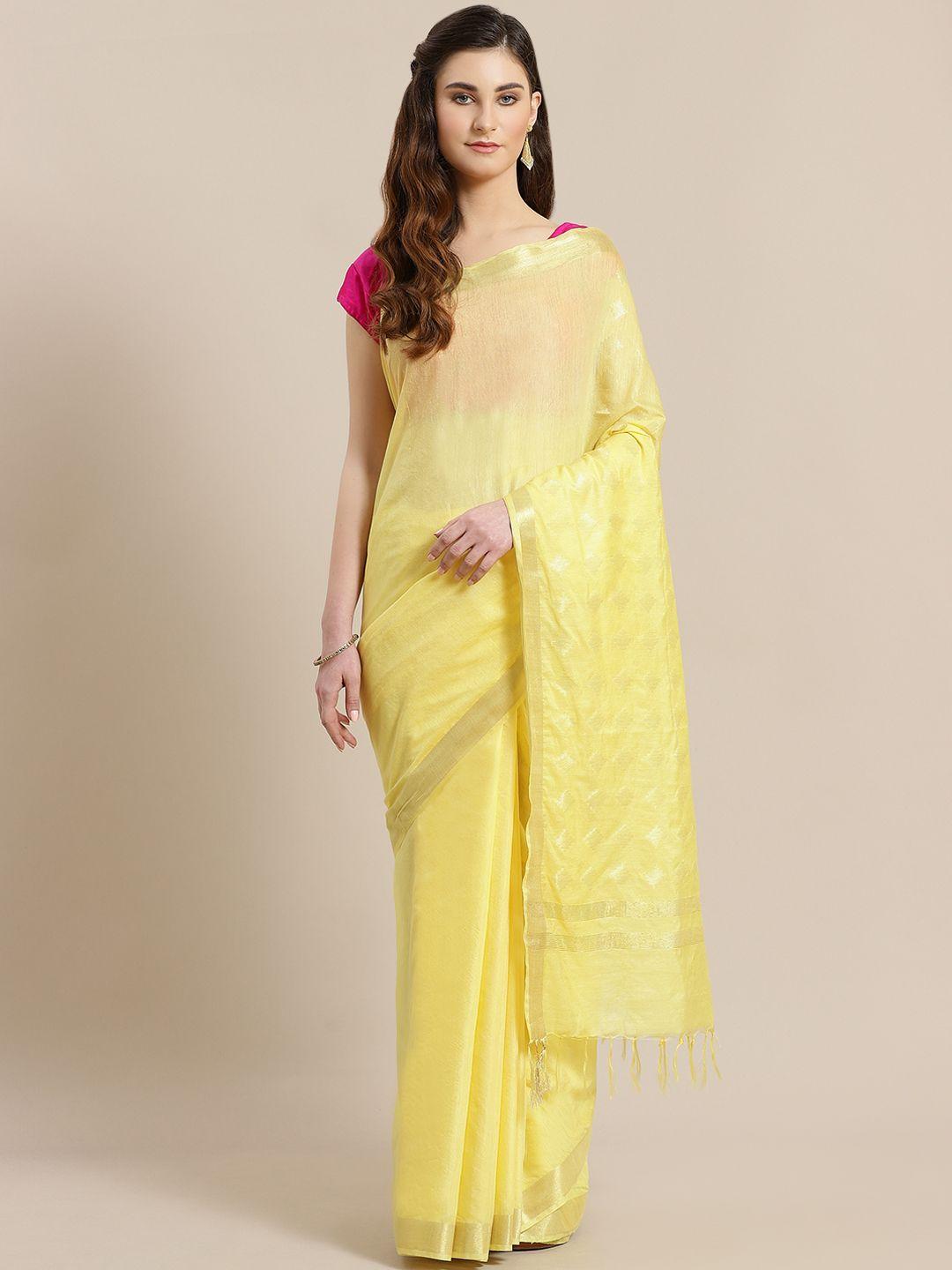 kalakari india yellow & golden handwoven solid sustainable saree