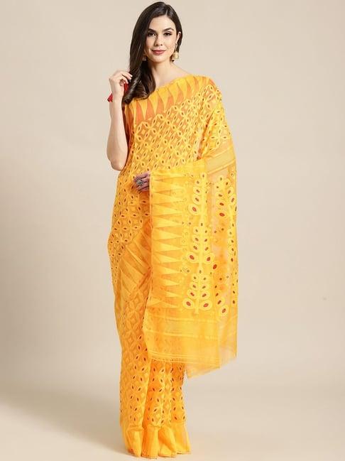 kalakari india yellow woven saree