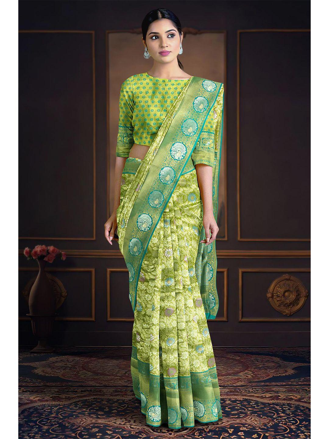 kalamandir woven design floral zari silk blend saree