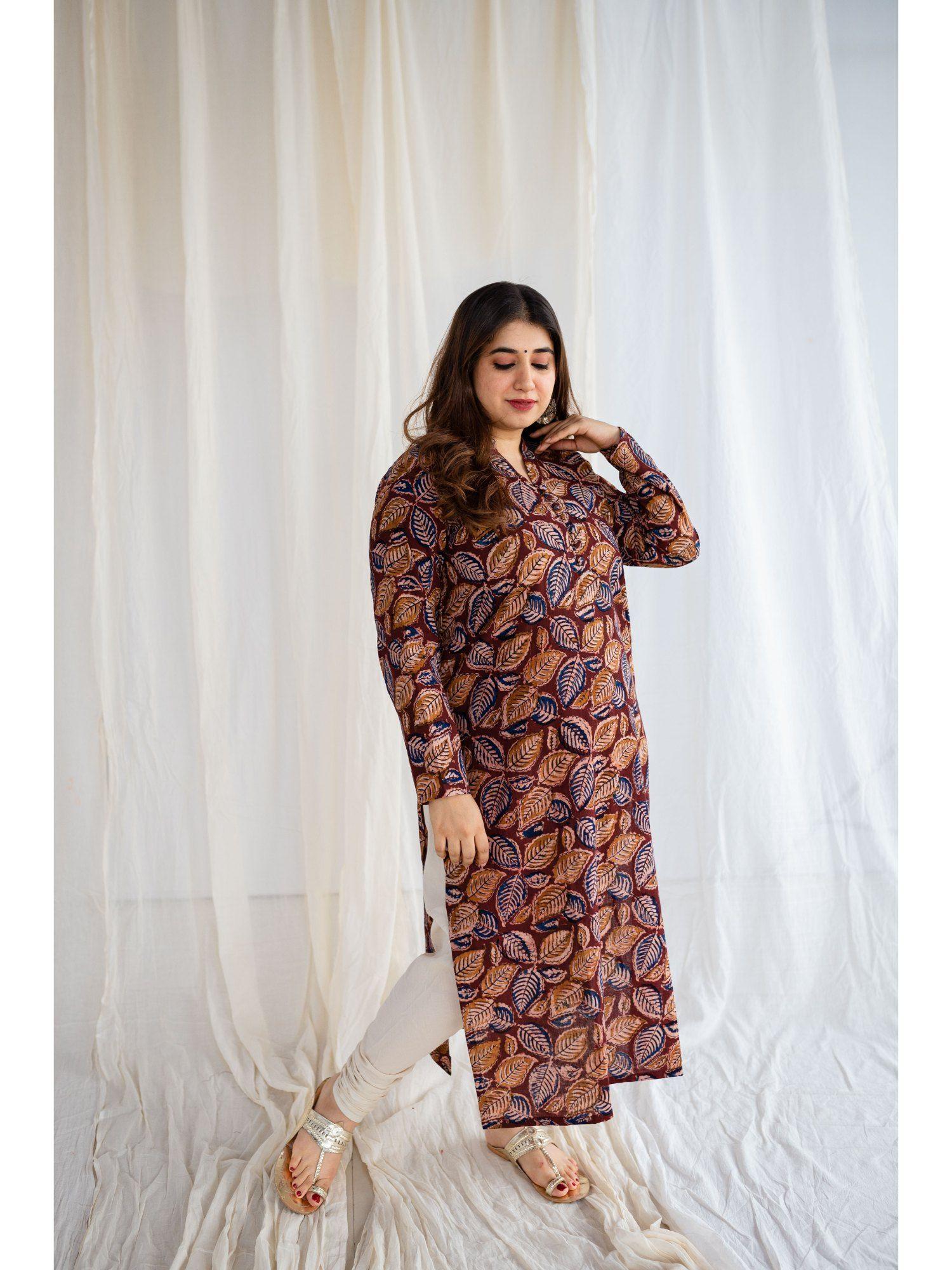 kalamkari brown cotton kurta