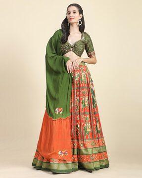 kalamkari print flared lehenga choli set