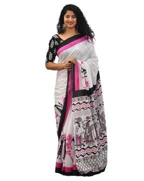 kalamkari print saree with contrast border