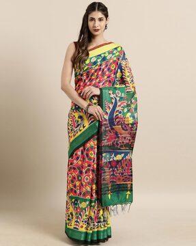 kalamkari print saree with contrast border